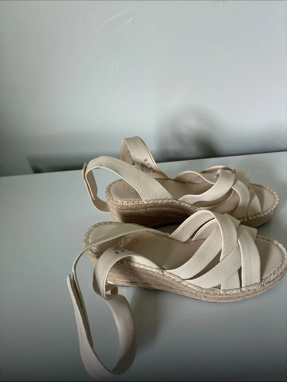 Franco Sarto Cream Espadrille Wedge Sandals